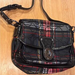 Coach Vintage Tartan Poppy Black and Red Plaid Crossbody Bag